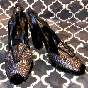 Vintage Peter Fox Leather Slingback Peep Toe Heels